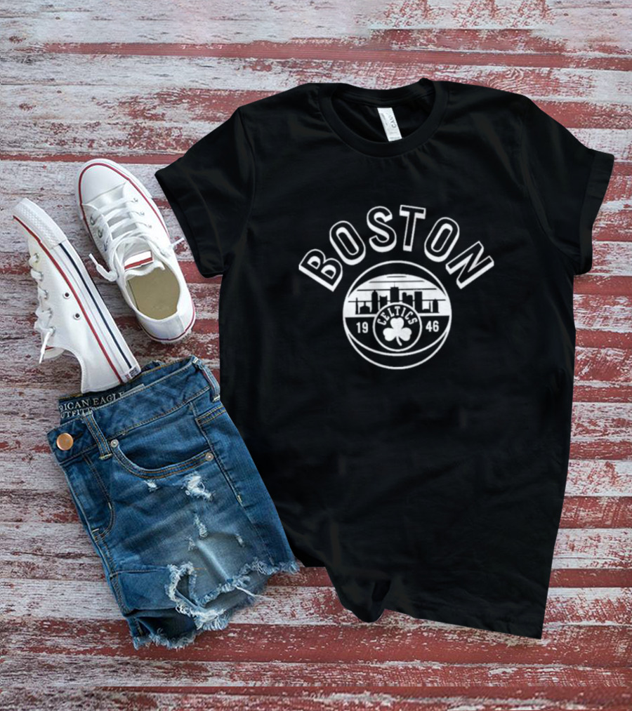 BOSTON Celtics 1946 Basketball Skyline Shamrock T-Shirt