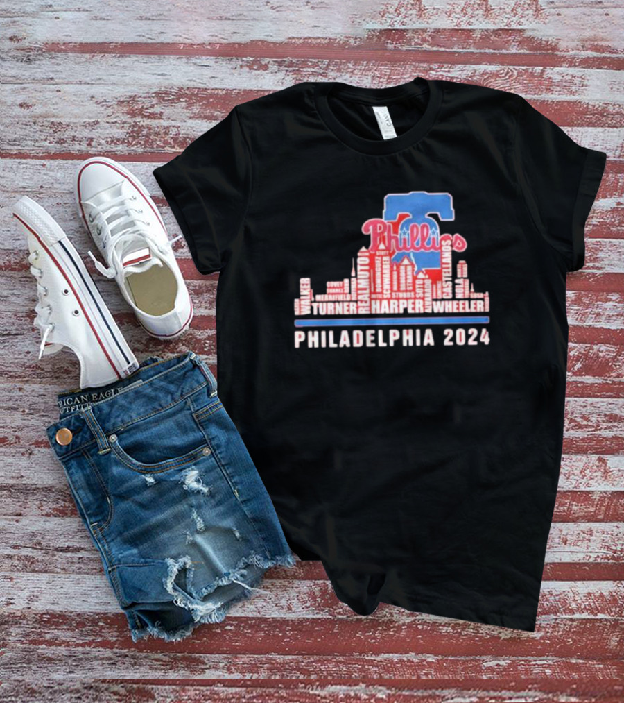 Philadelphia Phillies Harper Wheeler Skyline Players Name Philadelphia T-Shirt