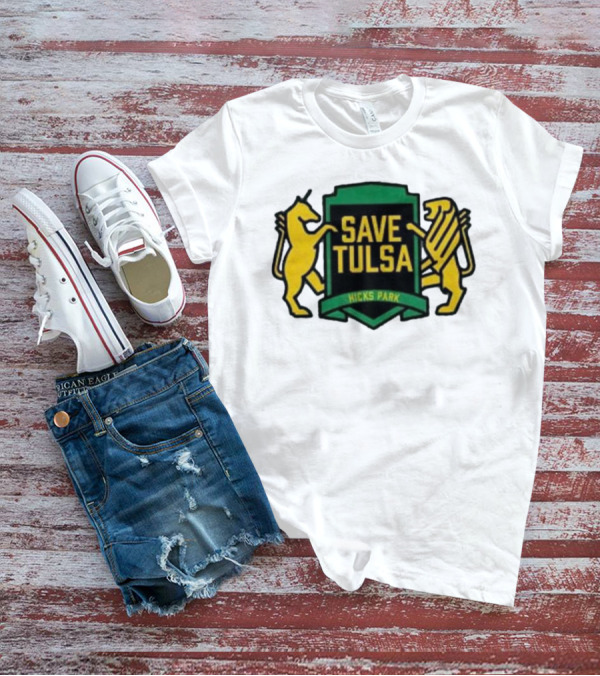 Save Tulsa Kicks Park Yellow Lion And Griffin Shield T-Shirt