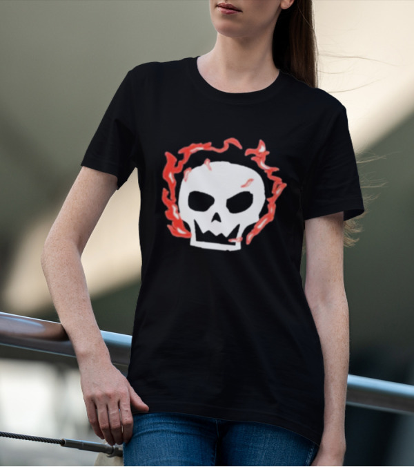 Lonely Stars Skull With Flaming Red Outline T-Shirt