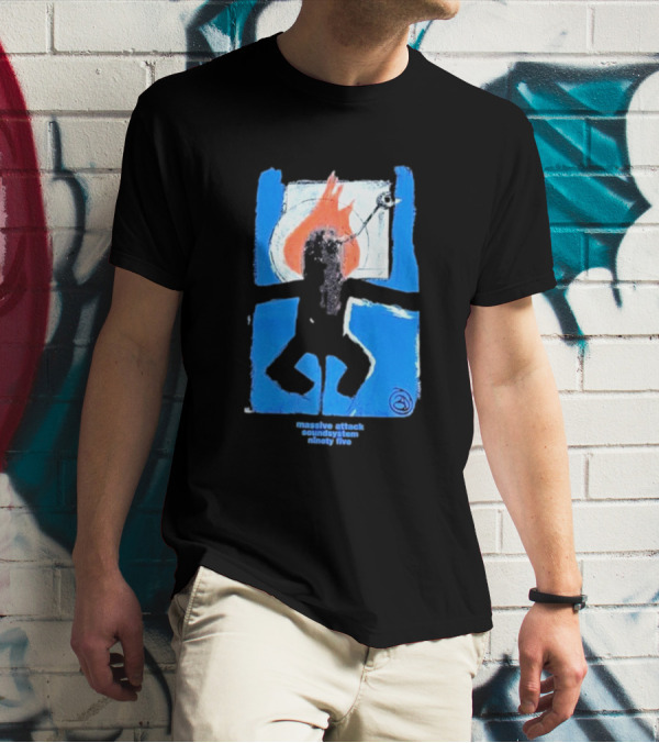 Massive Attack Soundsystem Ninety Five Fire Silhouette Blue Frame T-Shirt