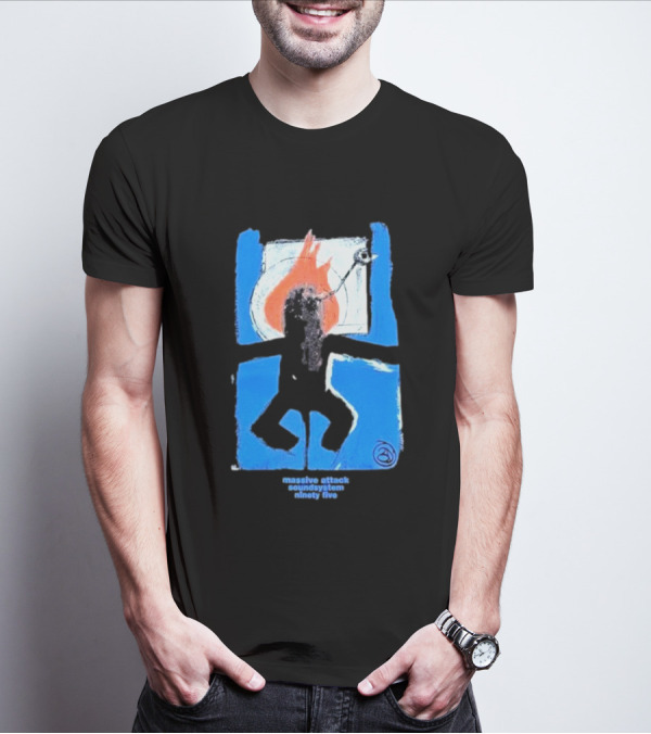 Massive Attack Soundsystem Ninety Five Fire Silhouette Blue Frame T-Shirt