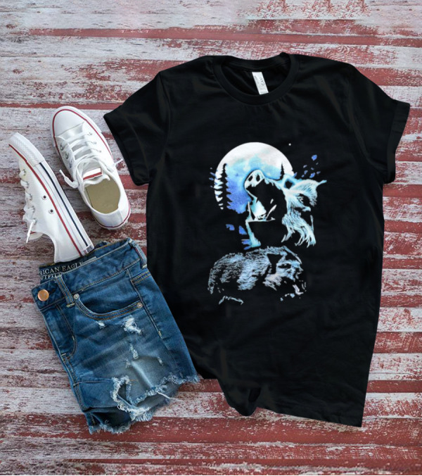 Wild Boar Howling At The Moon Men’s Forest Night Scene T-Shirt