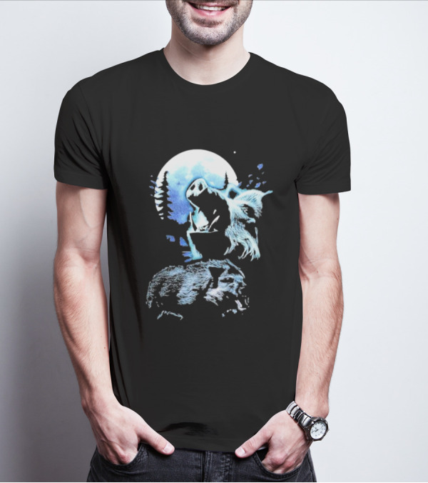Wild Boar Howling At The Moon Men’s Forest Night Scene T-Shirt
