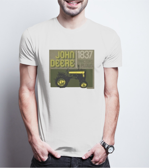 John Deere 1837 Tractors Plows Vintage Logo With Green Tractor Iconic T-Shirt