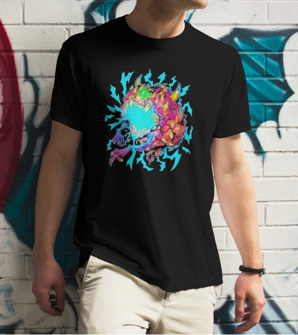 Doom Cacodemon Beast Wreck Neon Monster Explosion T-Shirt