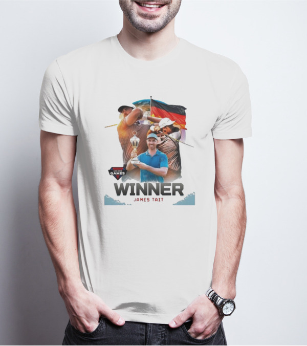 Long Drive Games Winner James Tait With Trophy And German Flag Background T-Shirt