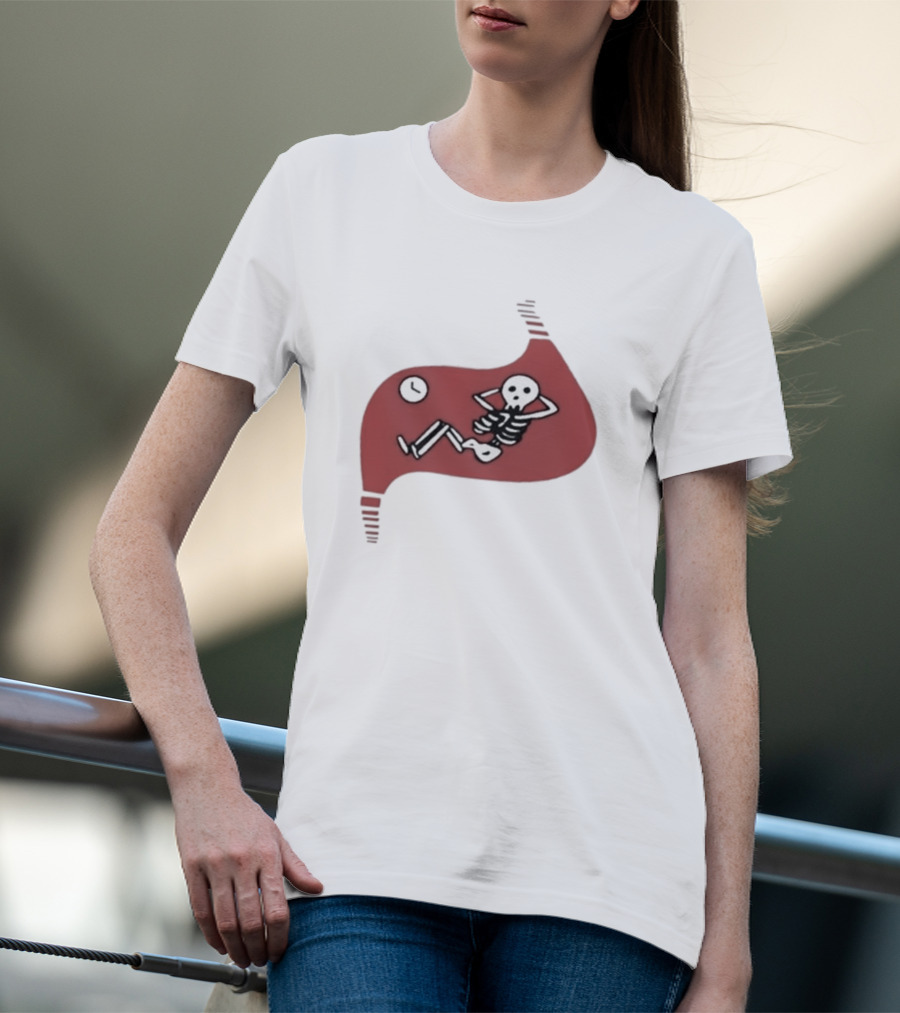 Falins Stomach Skeleton Relaxing Inside Red Shape T-Shirt