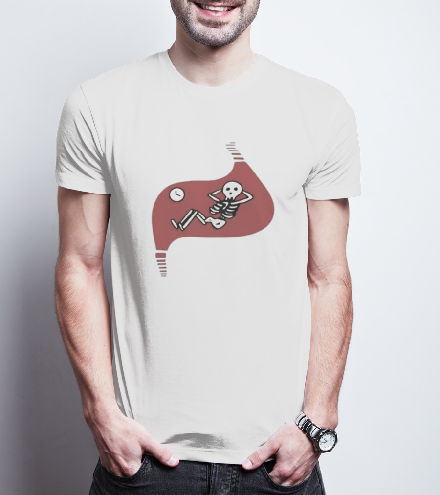 Falins Stomach Skeleton Relaxing Inside Red Shape T-Shirt