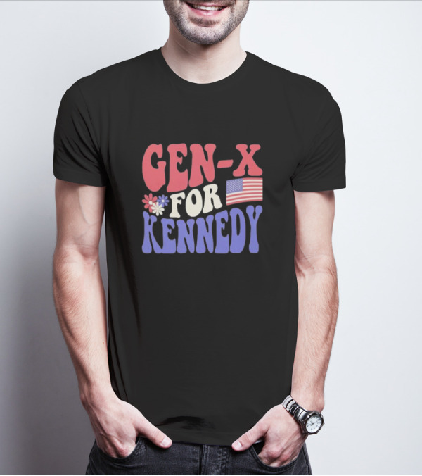 Gen-X For Kennedy American Flag Flower Power T-Shirt