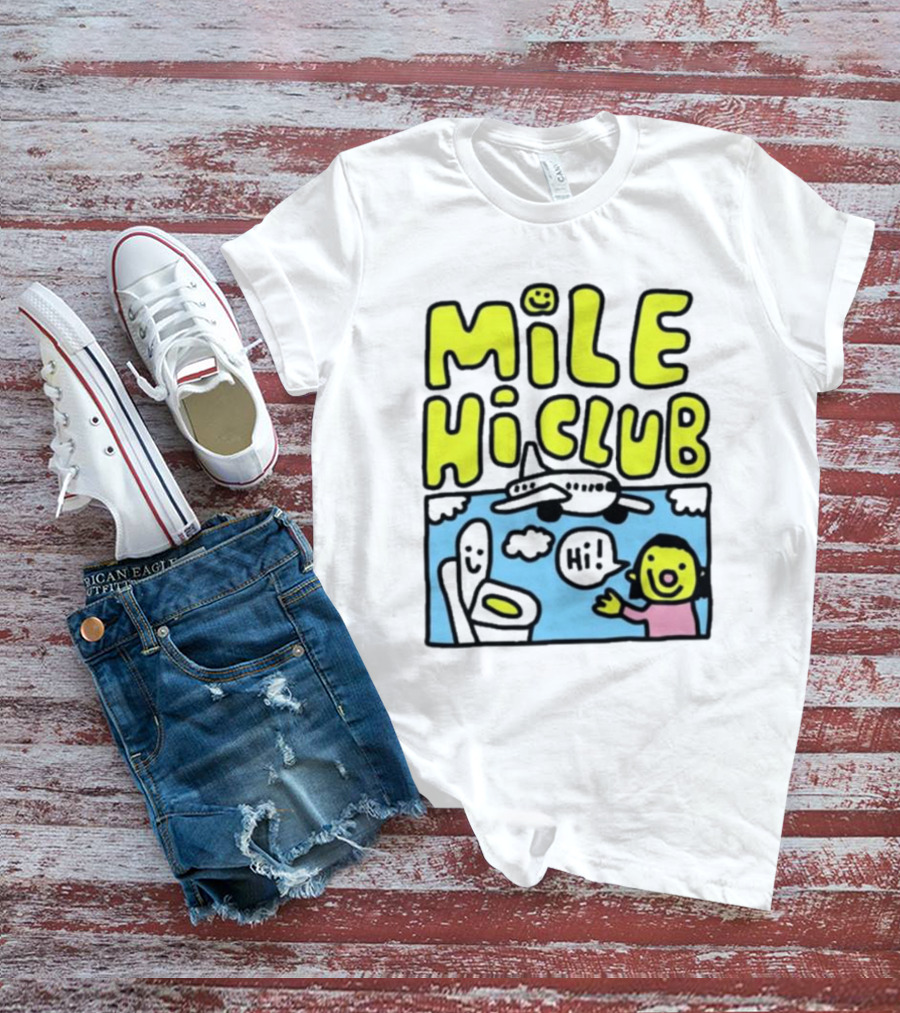 Mile Hi Club Airplane Bathroom Cartoon Hi Smiley Face T-Shirt