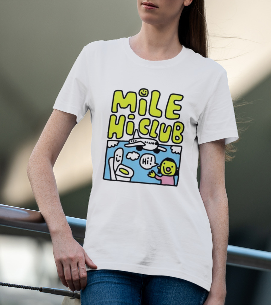 Mile Hi Club Airplane Bathroom Cartoon Hi Smiley Face T-Shirt