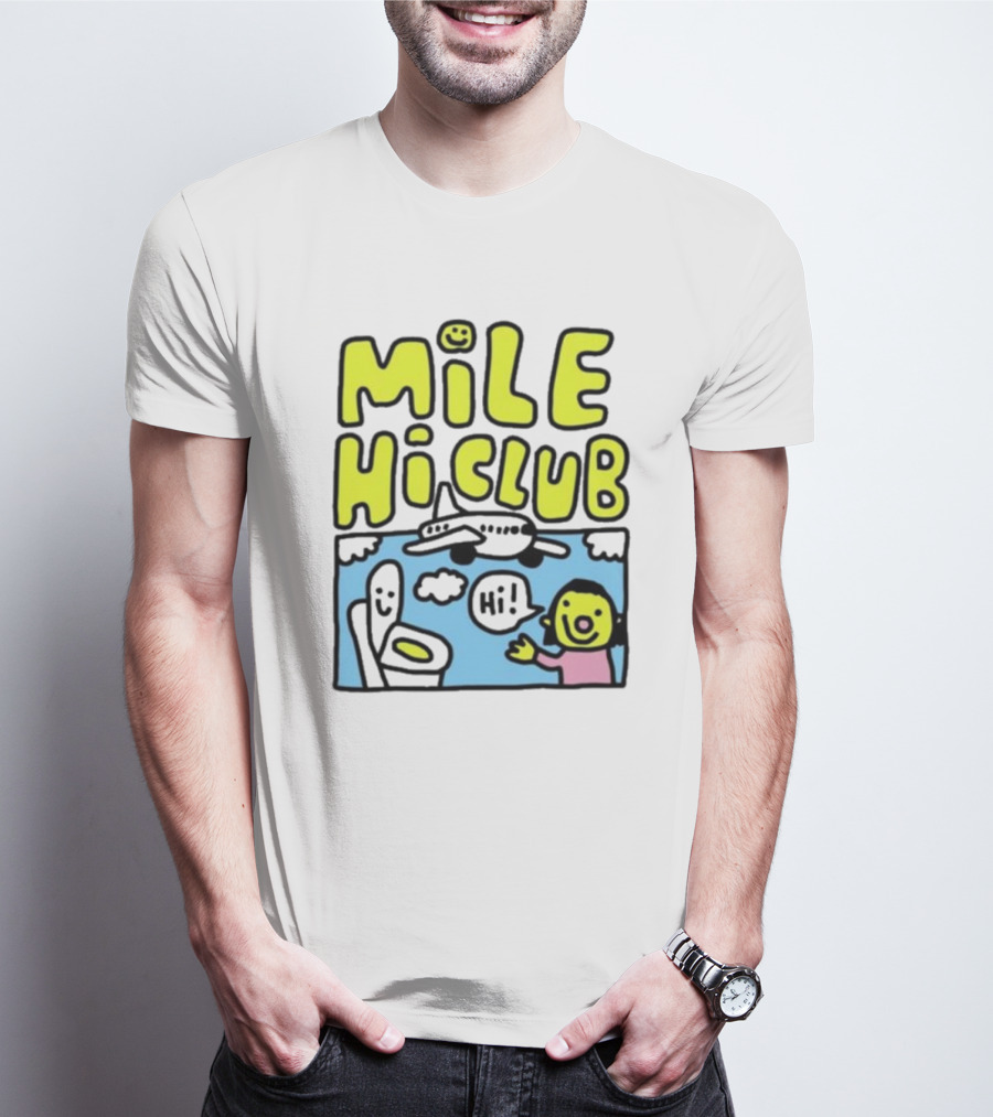 Mile Hi Club Airplane Bathroom Cartoon Hi Smiley Face T-Shirt