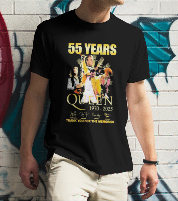 55 Years Queen 1970-2025 Thank You For The Memories Signatures Band Collage T-Shirt