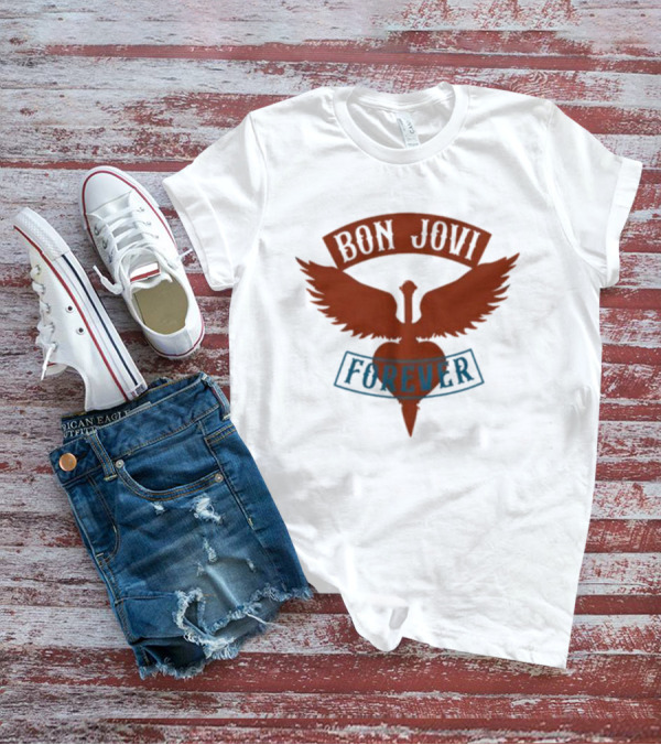 Bon Jovi Forever Winged Heart Patch Steel T-Shirt