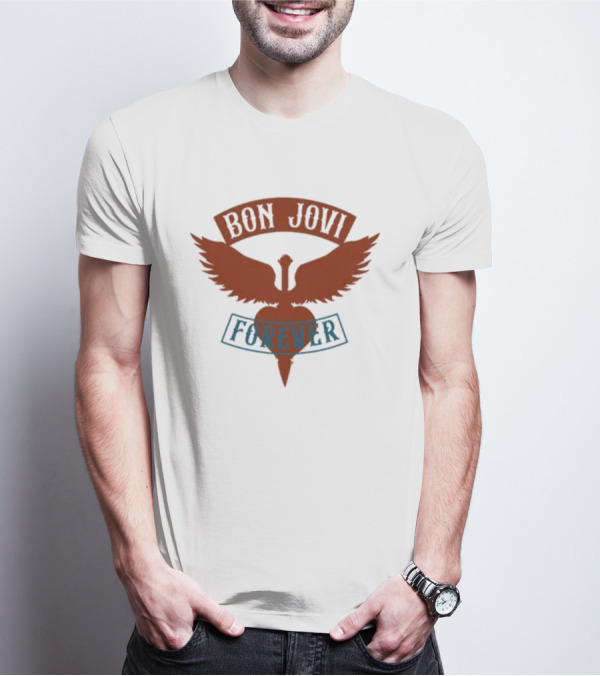 Bon Jovi Forever Winged Heart Patch Steel T-Shirt