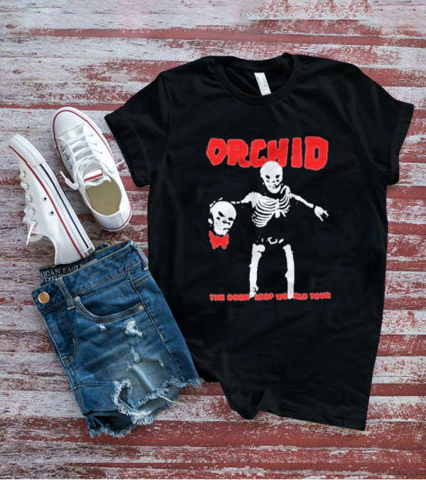 Orchid Skeleton Holding Skull The Doom Loop World Tour T-Shirt