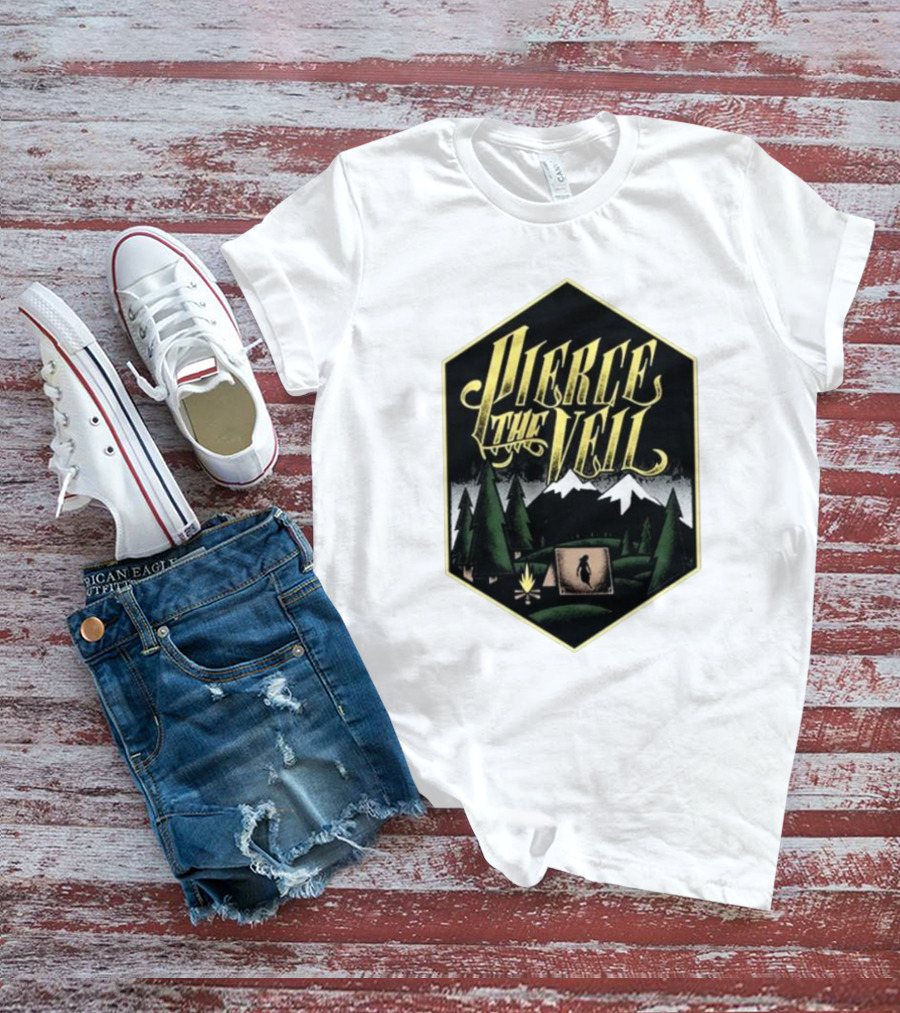 Pierce The Veil Mountain Tent Campfire Forest Scene T-Shirt