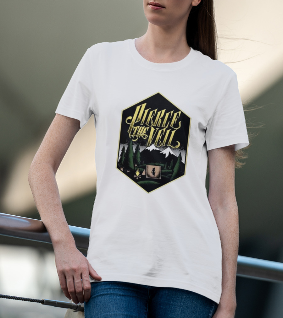 Pierce The Veil Mountain Tent Campfire Forest Scene T-Shirt