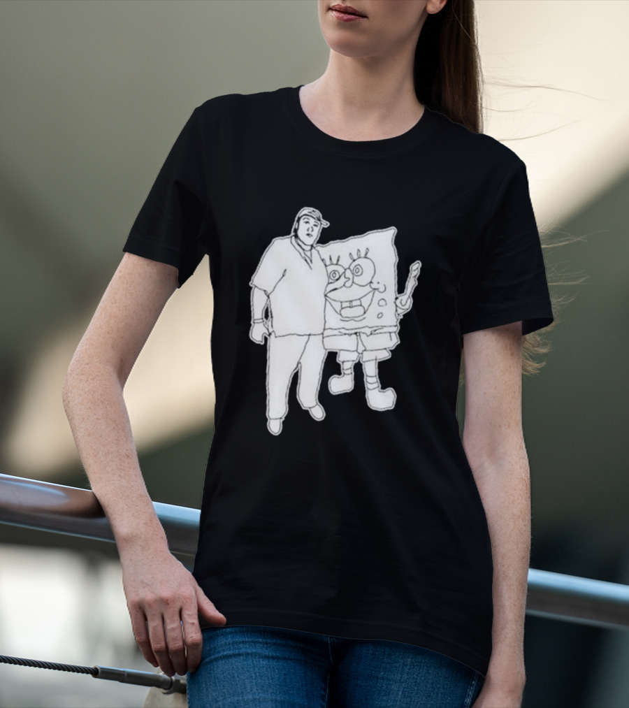 Fake Handshake Tony Spongebob Duo Outline T-Shirt