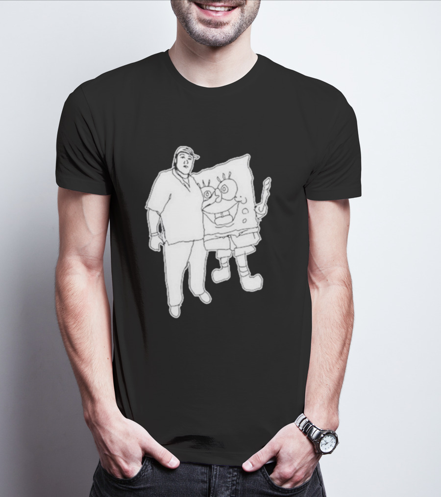 Fake Handshake Tony Spongebob Duo Outline T-Shirt