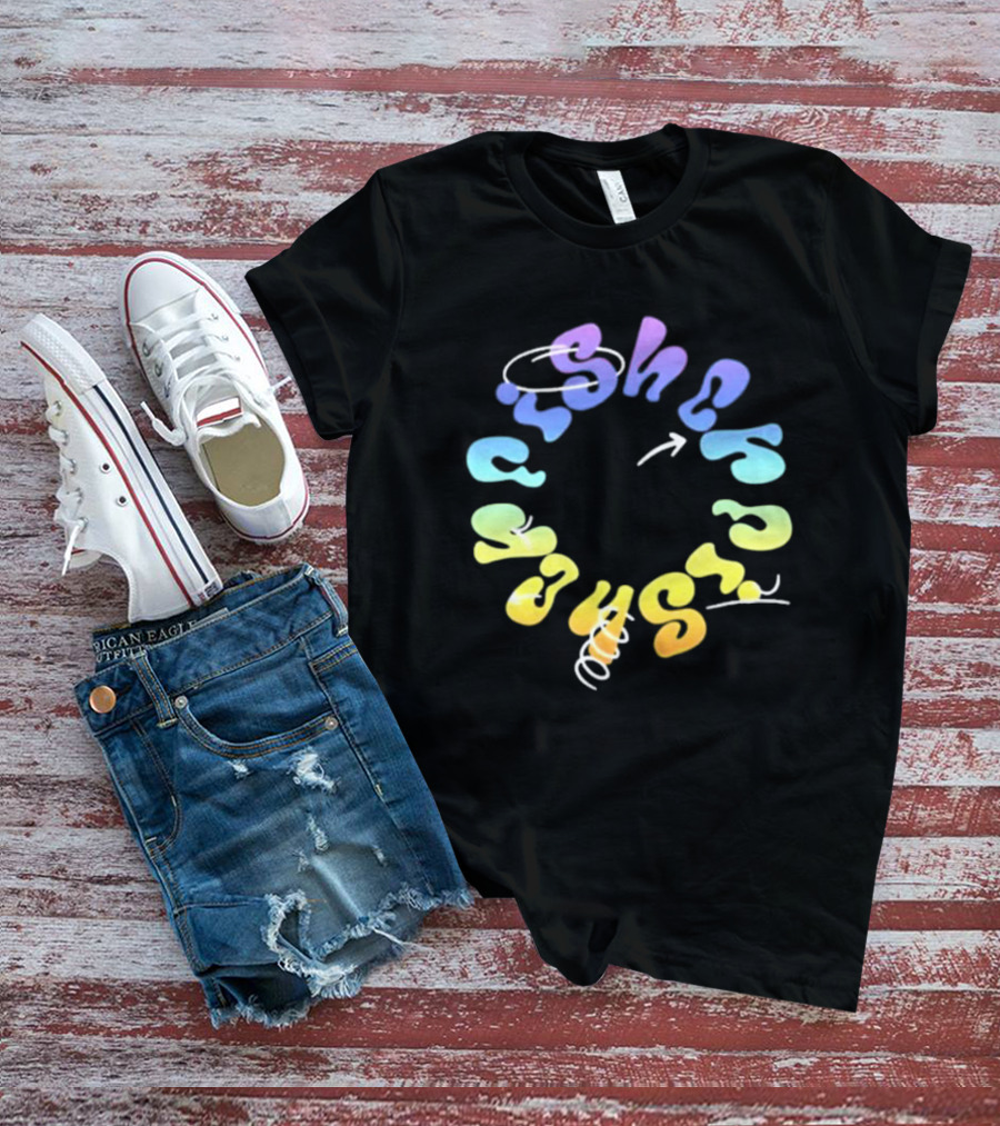 Fisher Black Rainbow Trippy Spiral Typography T-Shirt