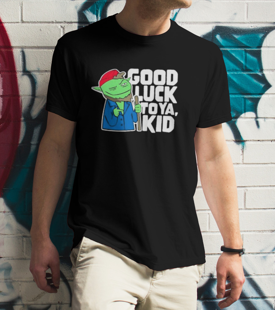 Good Luck To Ya Kid Green Character With Red Hat And Stick T-Shirt