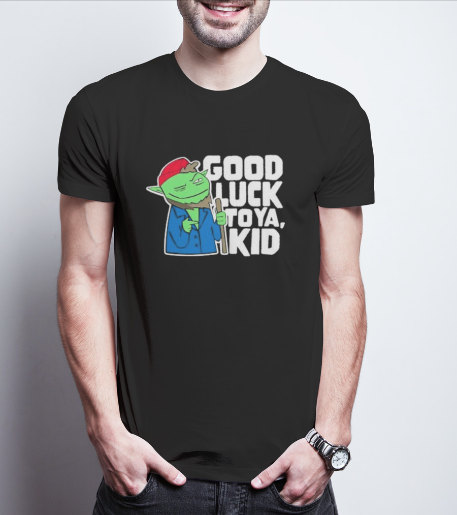 Good Luck To Ya Kid Green Character With Red Hat And Stick T-Shirt