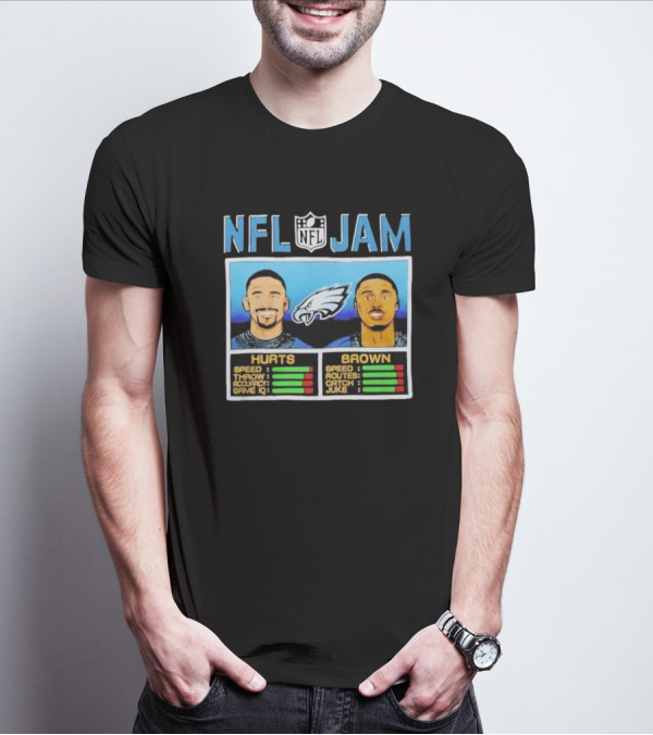 NFL Jam Hurts Brown Philadelphia Eagles Speed Accuracy Ratings T-Shirt