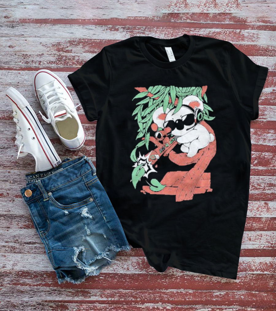 Flyquest Leaf Me Alone Koala Sniper On Tree Branch With Sunglasses And Headphones T-Shirt