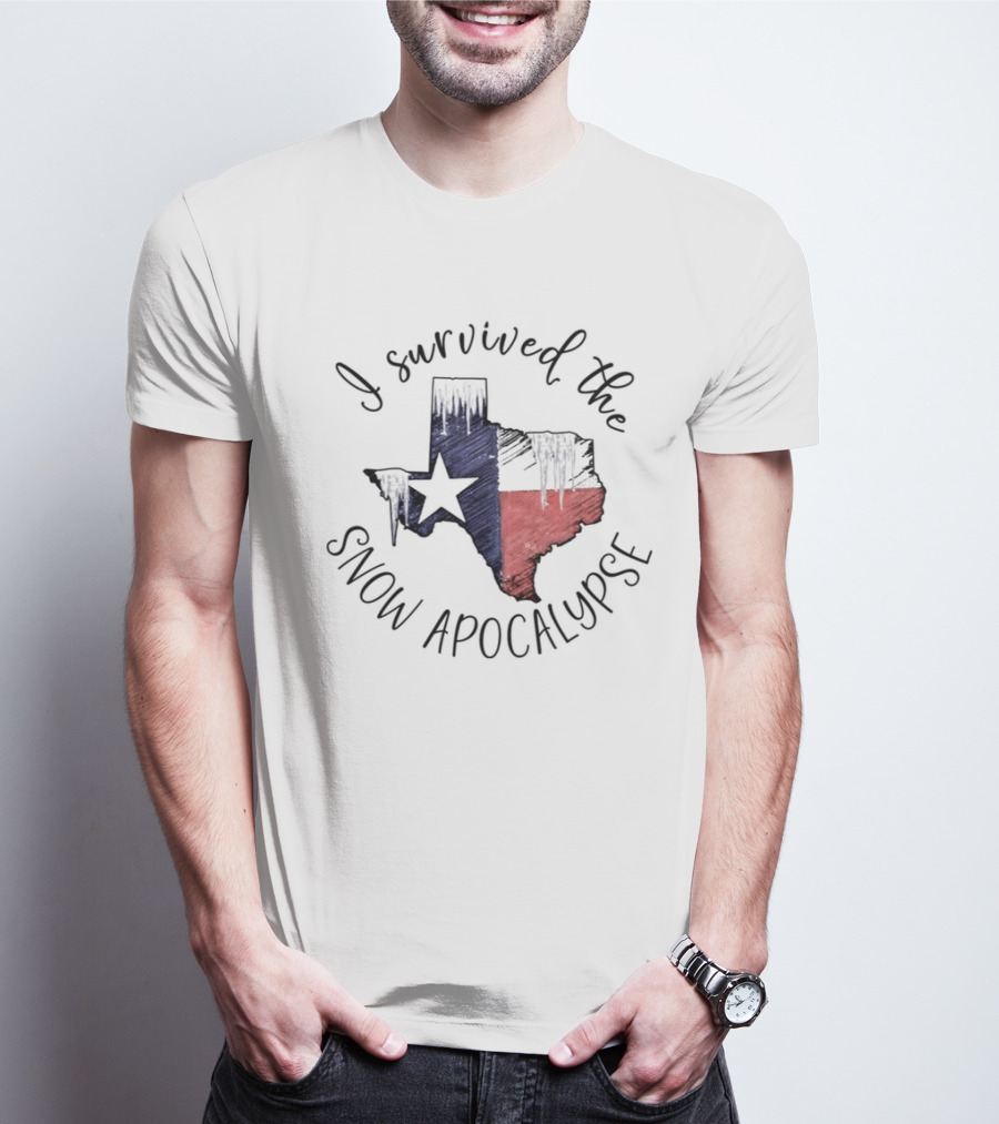 I Survived The Snow Apocalypse Texas Map Flag Star T-Shirt