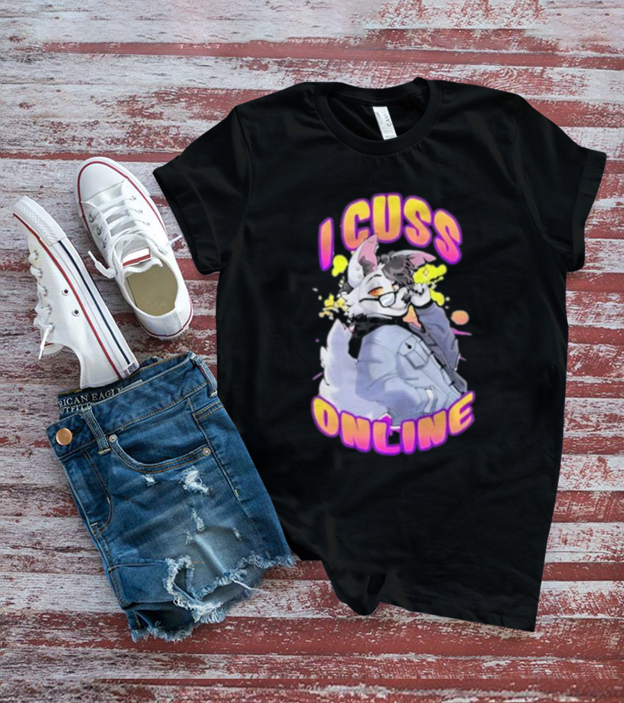 I Cuss Online By Hell Grip Wolf Cartoon Character With Jacket And Sunglasses T-Shirt