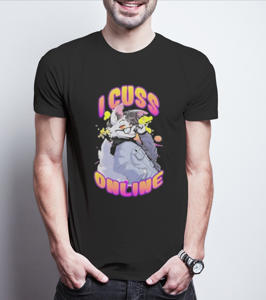 I Cuss Online By Hell Grip Wolf Cartoon Character With Jacket And Sunglasses T-Shirt