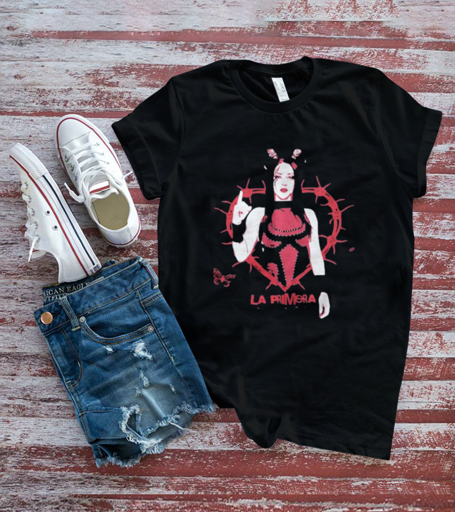 Stephanie Vaquer La Primera Barbed Wire Heart Butterfly Motif T-Shirt