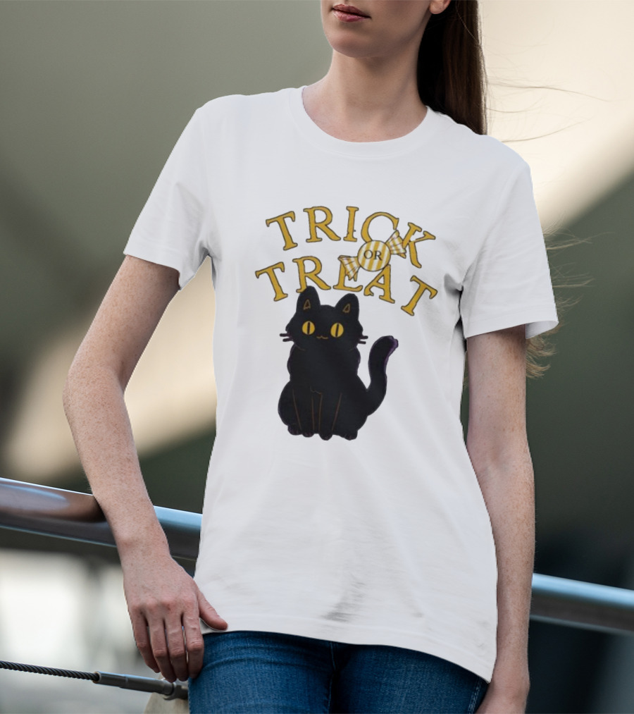 Trick Or Treat Candy Black Cat Halloween T-Shirt