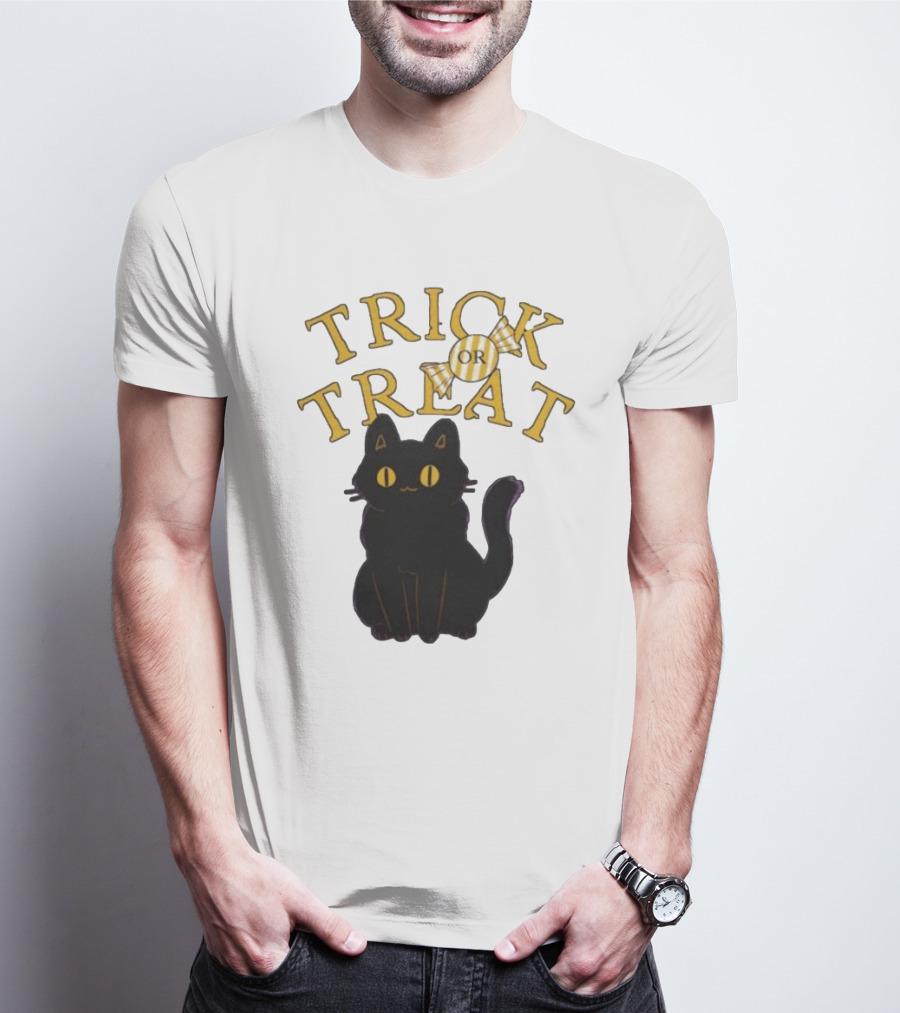 Trick Or Treat Candy Black Cat Halloween T-Shirt
