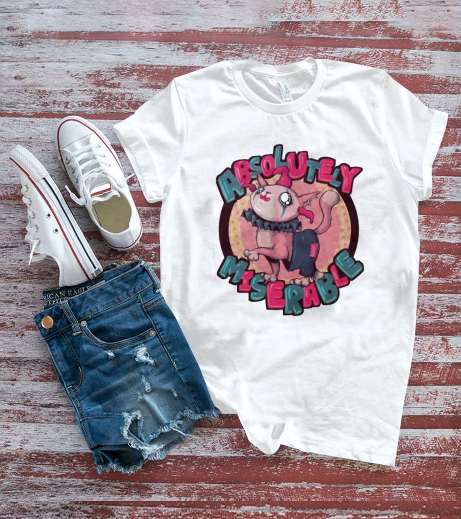 Absolutely Miserable Patchwork Cat With Puffy Text T-Shirt
