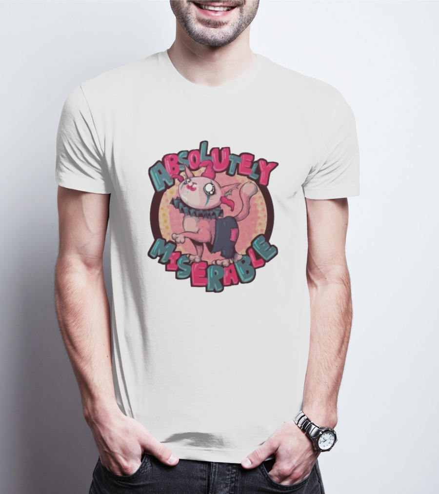 Absolutely Miserable Patchwork Cat With Puffy Text T-Shirt