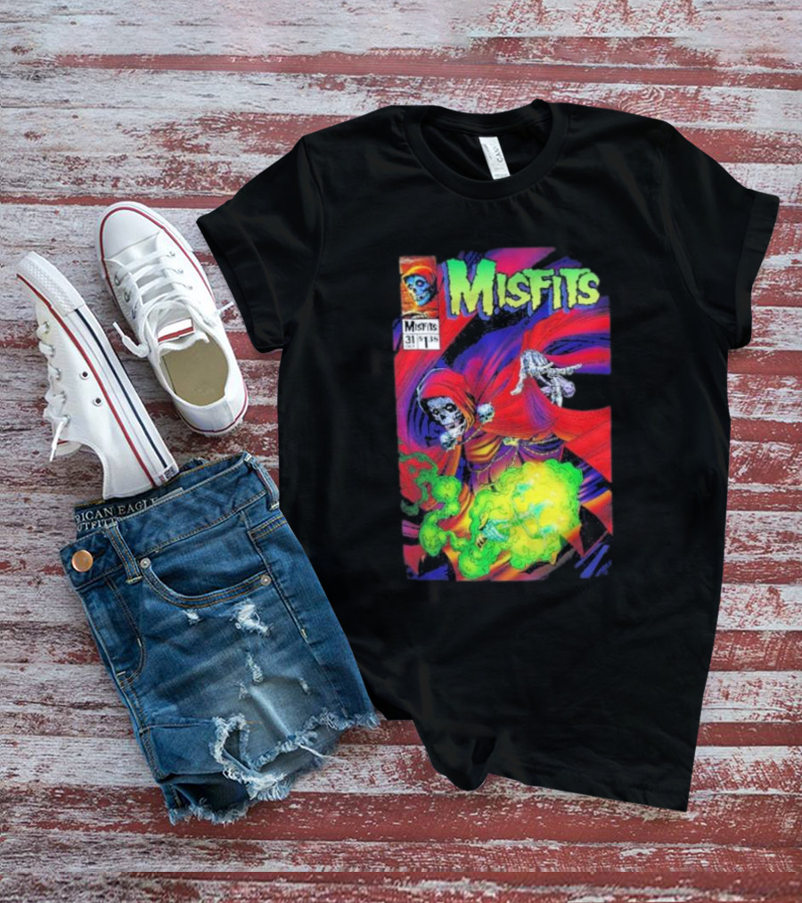 Misfits Yesterdays Death Skeleton Comic Cover 31 Skulls Purple Red Green Smoke T-Shirt
