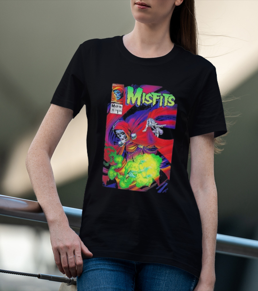 Misfits Yesterdays Death Skeleton Comic Cover 31 Skulls Purple Red Green Smoke T-Shirt
