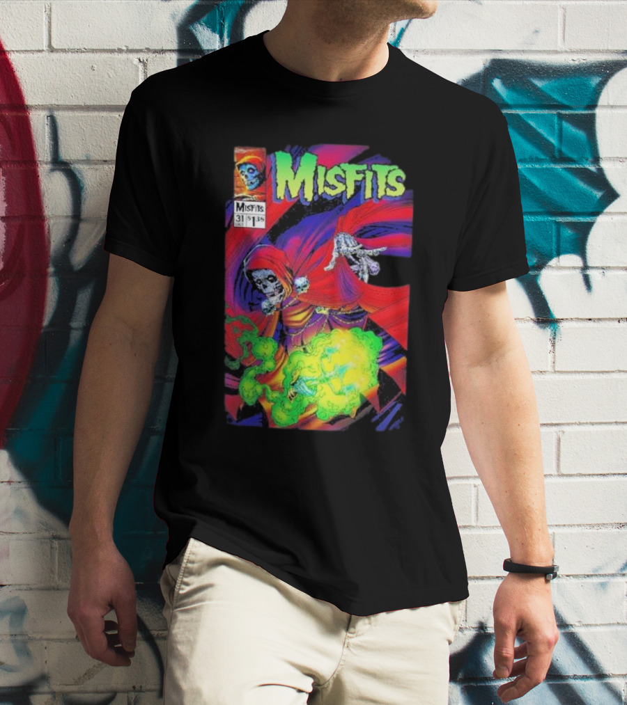Misfits Yesterdays Death Skeleton Comic Cover 31 Skulls Purple Red Green Smoke T-Shirt