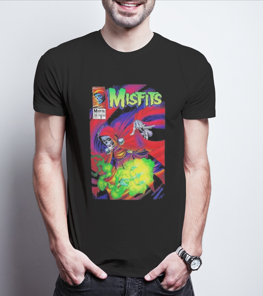 Misfits Yesterdays Death Skeleton Comic Cover 31 Skulls Purple Red Green Smoke T-Shirt