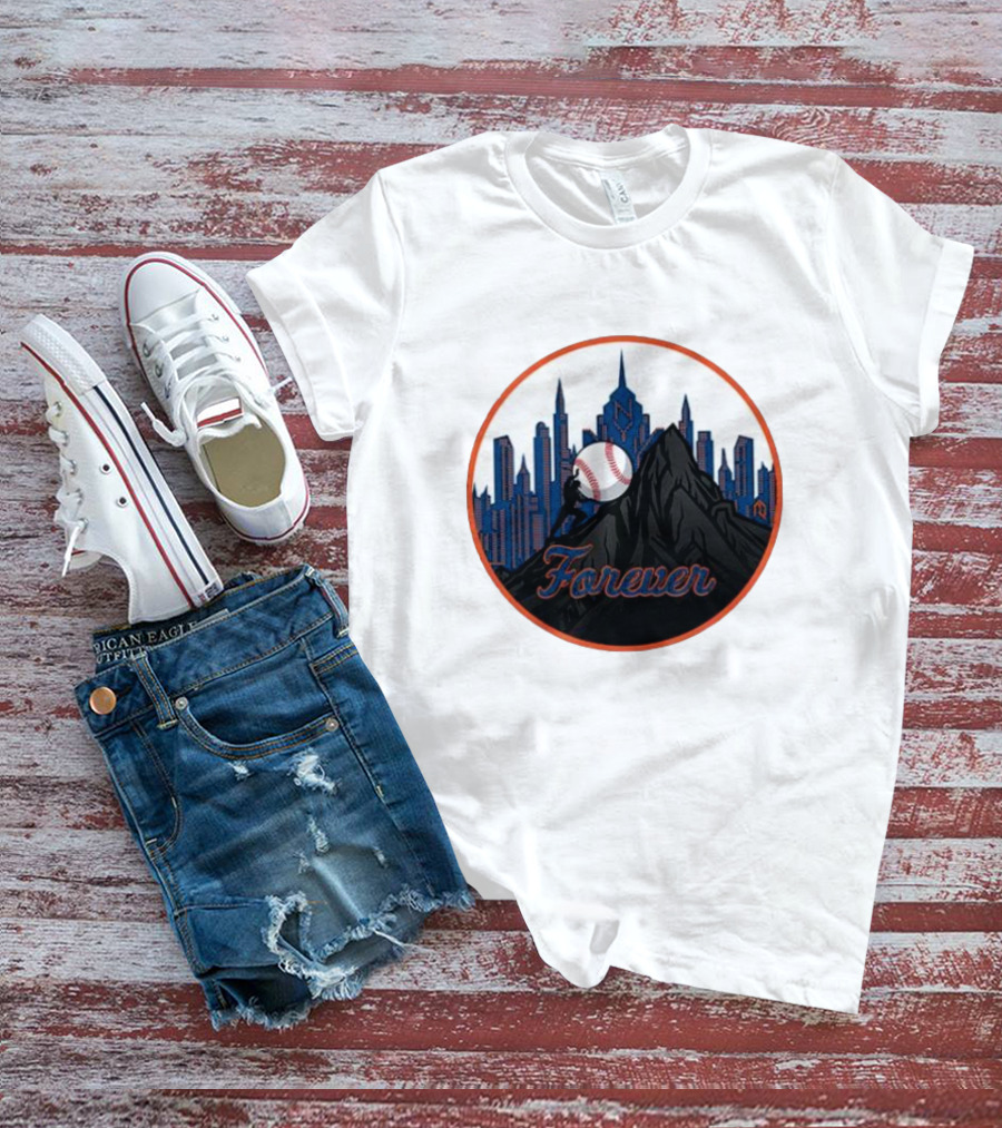 One Must Imagine A Met Fan Happy Forever Baseball Skyline Iconic City Background T-Shirt