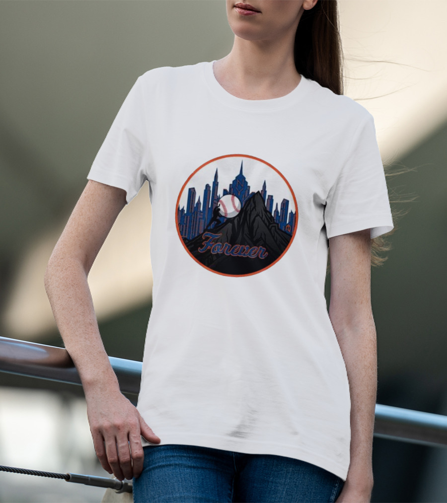 One Must Imagine A Met Fan Happy Forever Baseball Skyline Iconic City Background T-Shirt