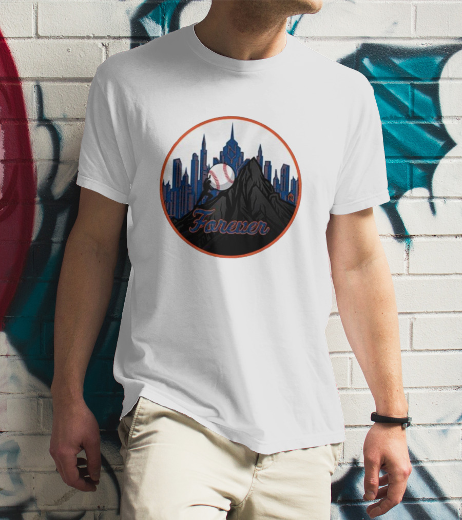 One Must Imagine A Met Fan Happy Forever Baseball Skyline Iconic City Background T-Shirt