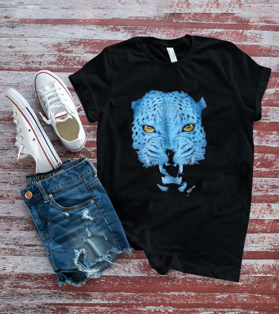 Over Blue Leopard Head With Fierce Yellow Eyes T-Shirt