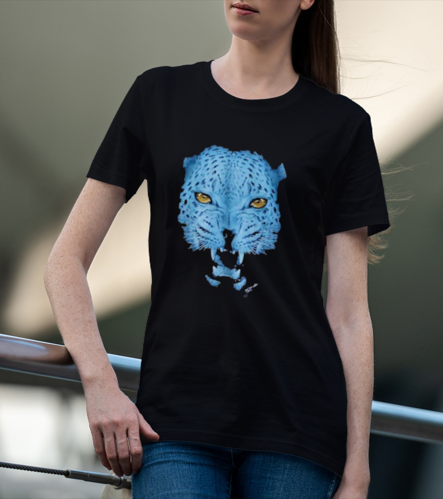 Over Blue Leopard Head With Fierce Yellow Eyes T-Shirt