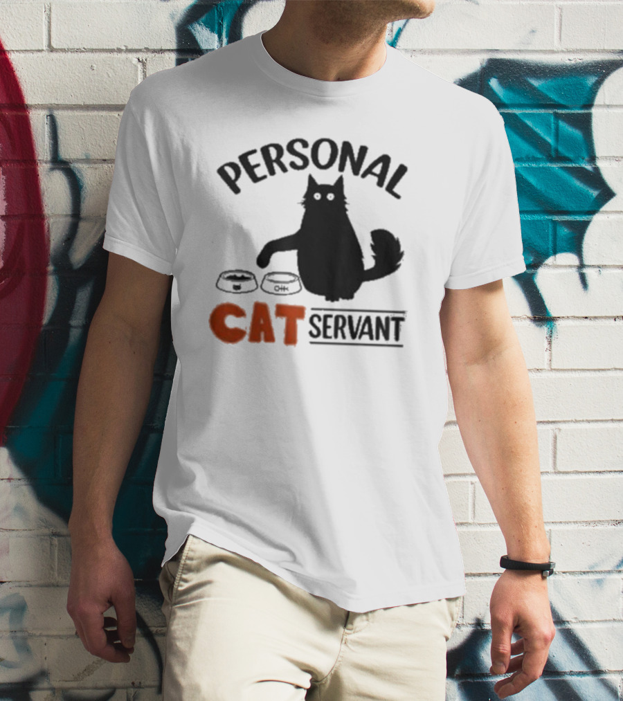 PERSONAL CAT SERVANT WITH PET FOOD BOWLS T-Shirt