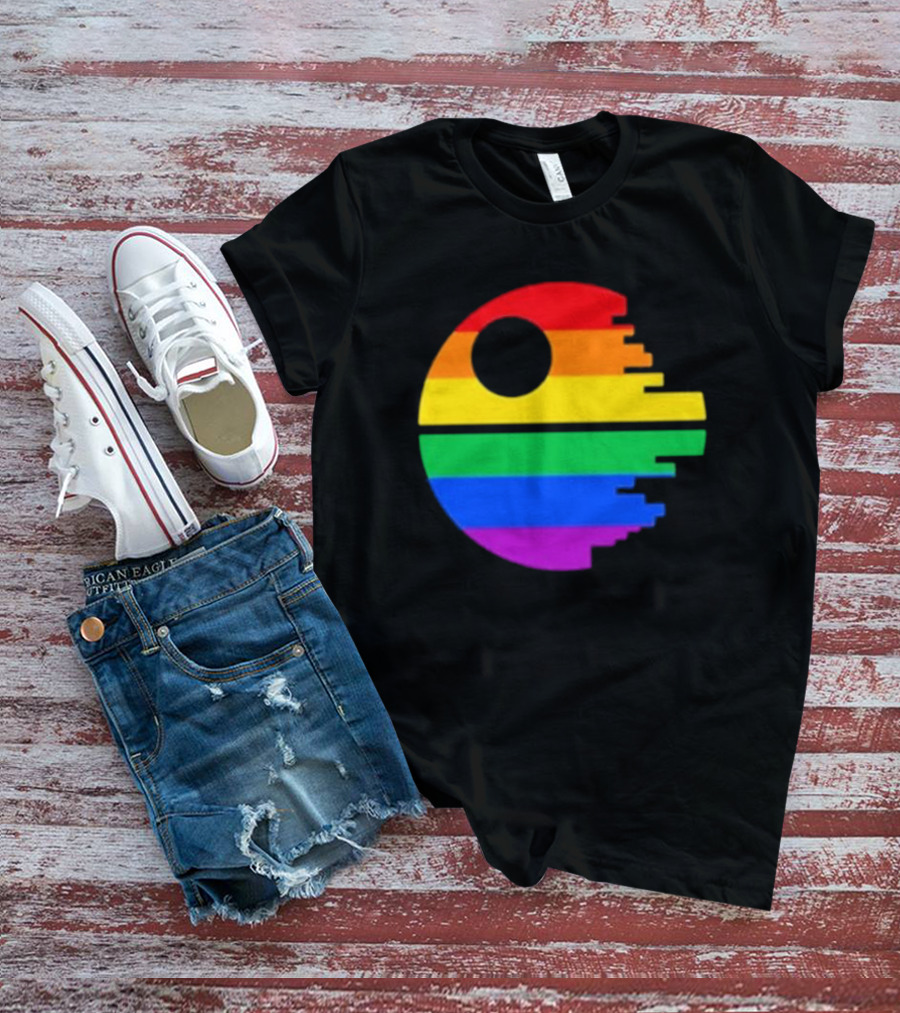 Rainbow Death Star Icon With Multicolor Stripes T-Shirt