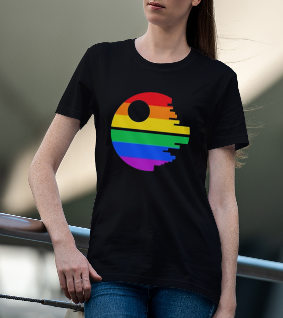 Rainbow Death Star Icon With Multicolor Stripes T-Shirt